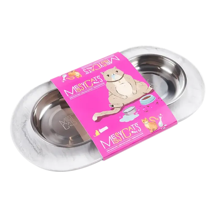 Messy Cats Silicone Double Saucer Marble