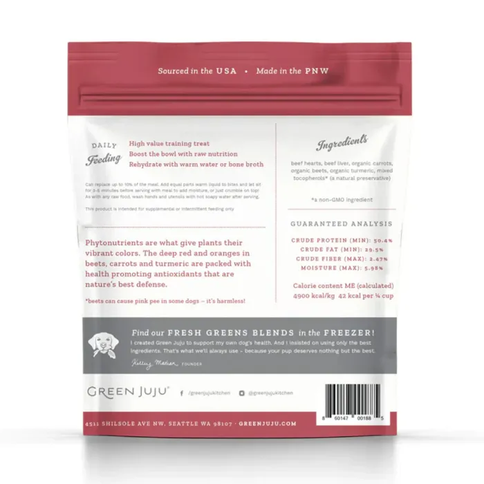 Green Juju Beef Red Freeze-dried Whole Food Bites For Dogs & Cats 3-oz