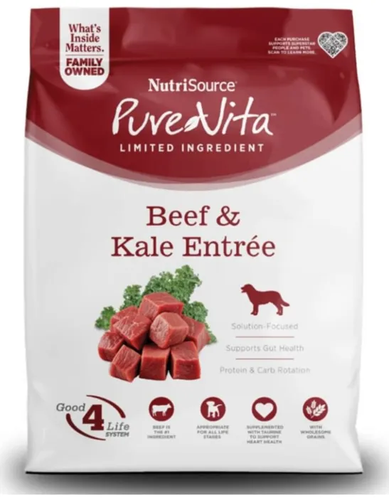 NutriSource PureVita Beef & Kale Entrée 4-pound bag front