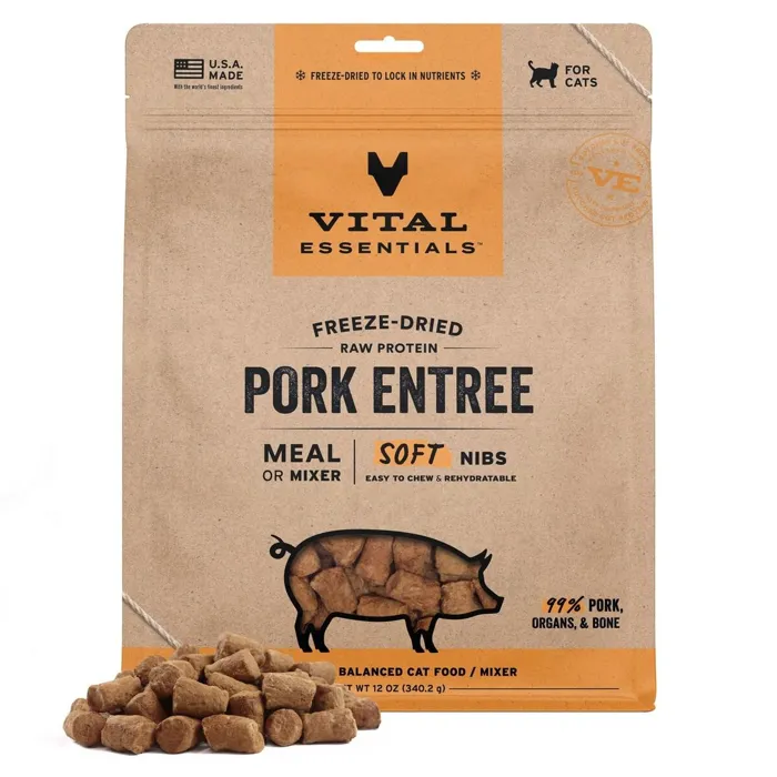 Vital Essentials Cat Fd Pork Soft Nibs 12-oz