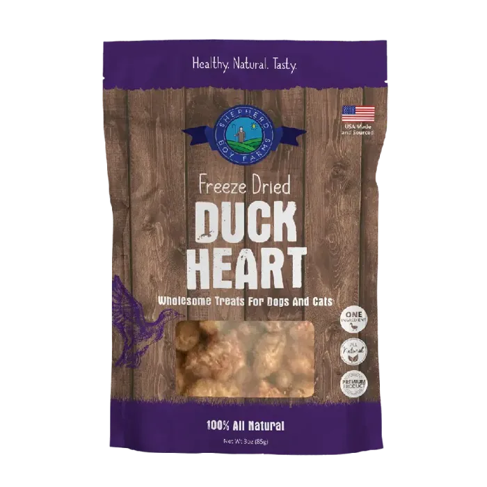 Shepherd Boy Farms Freeze Dried Duck Hearts For Dogs And Cats 8-oz