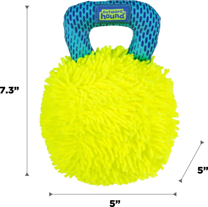 Outward Hound FlyFetch Giggle Ball yellow medium dimensions graphic
