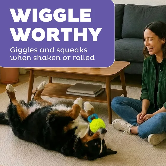 Outward Hound FlyFetch Giggle Ball yellow medium lifestyle graphic