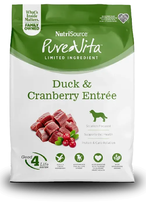 Pure Vita Dry Dog Duck & Cranberry 25-lbs