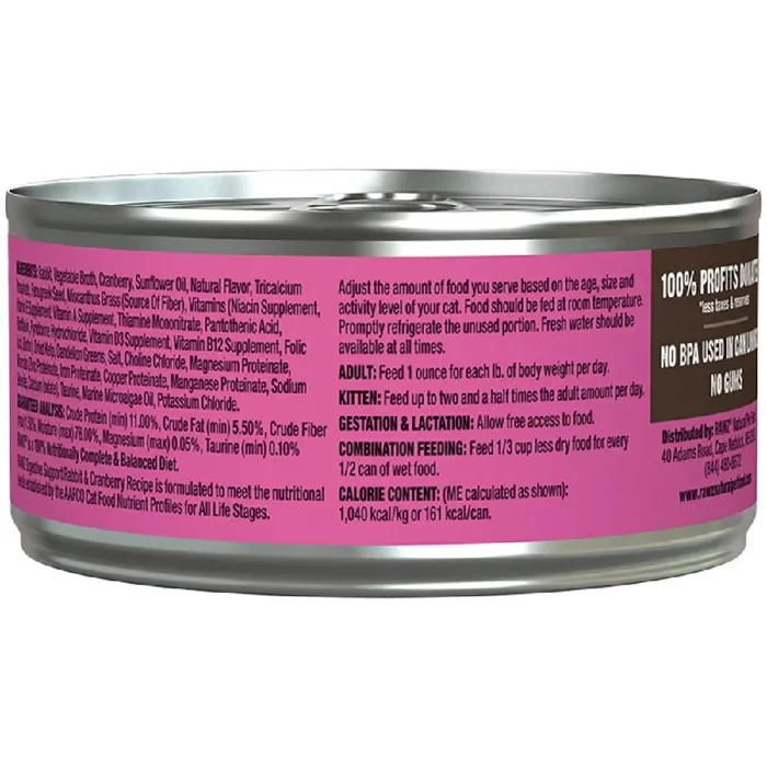 Rawz Cat Digestive Support Rabbit Cranberry Can 5.5oz 24/cs