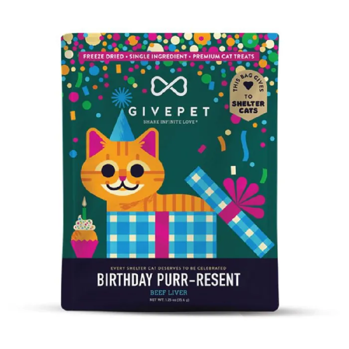 Givepet Cat Treat Beef Liver Birthday Purr-resent 1.25oz
