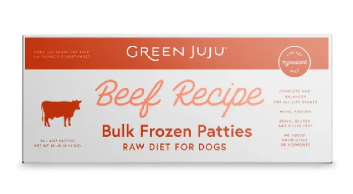 Green Juju Frozen Raw Beef Dog Food Patties 18-lb