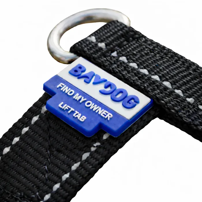 Bay Dog Chesapeake Harness Covert Black owner tab close-up