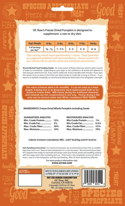 Oc Raw Freeze Dried Pumpkin 5.5-oz