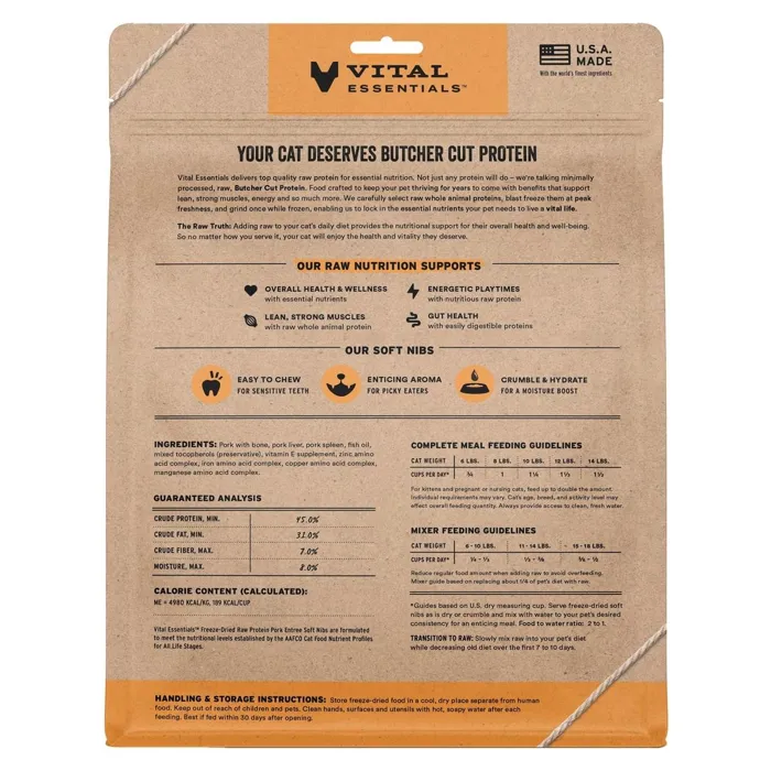 Vital Essentials Cat Fd Pork Soft Nibs 12-oz
