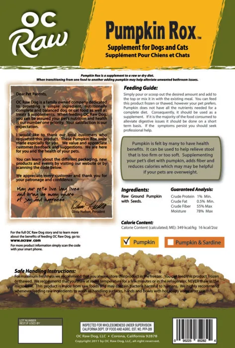 Oc Raw Dog Frozen Pumpkin Rox 2-lbs